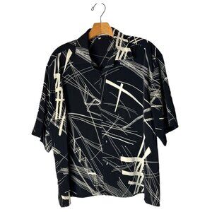 Giorgio Danieli Shirt Men Large Black Ivory Abstract Collared Button Down Retro